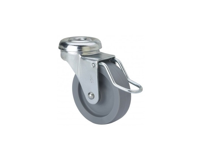 Swivel castors (hole for bolt) with wheel brake