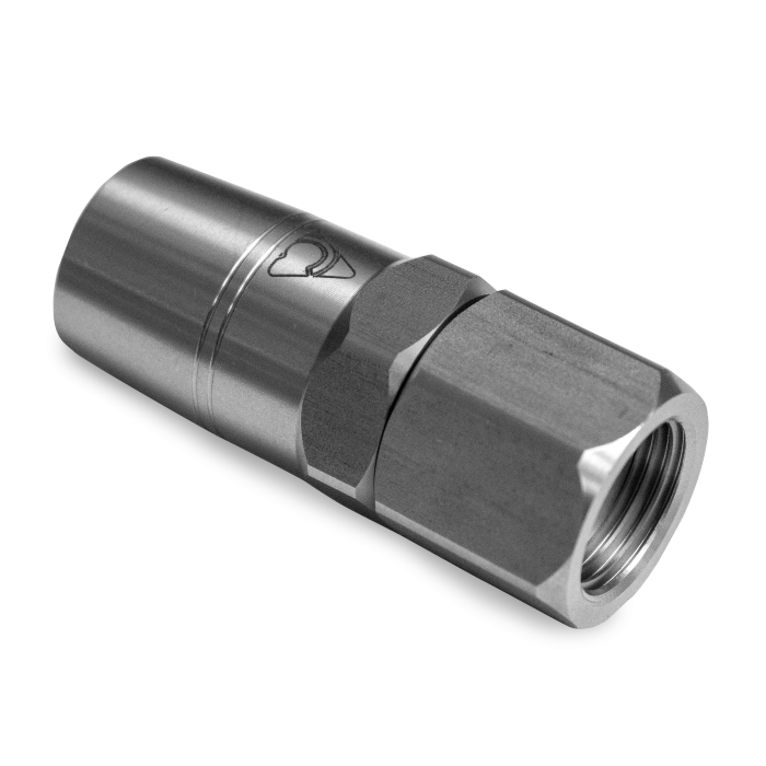 Rotating hose nozzle for external thread, sealed in the plane