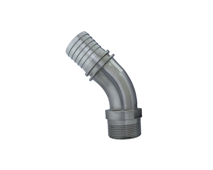 45° Male BSPP thread EN14420-2 serrated hose shank and collar